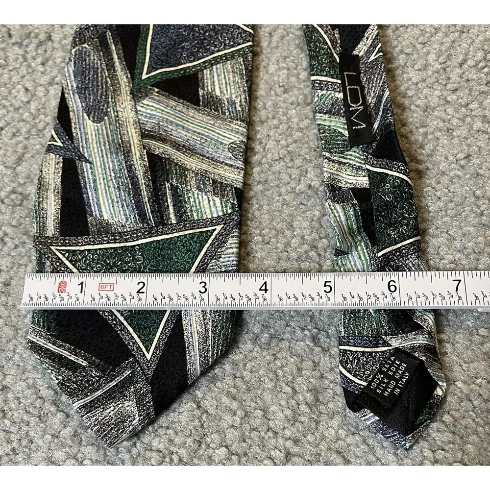 Vtg LDM Handmade Silk Mens Tie Green Gray Abstract Made In Italy Classic